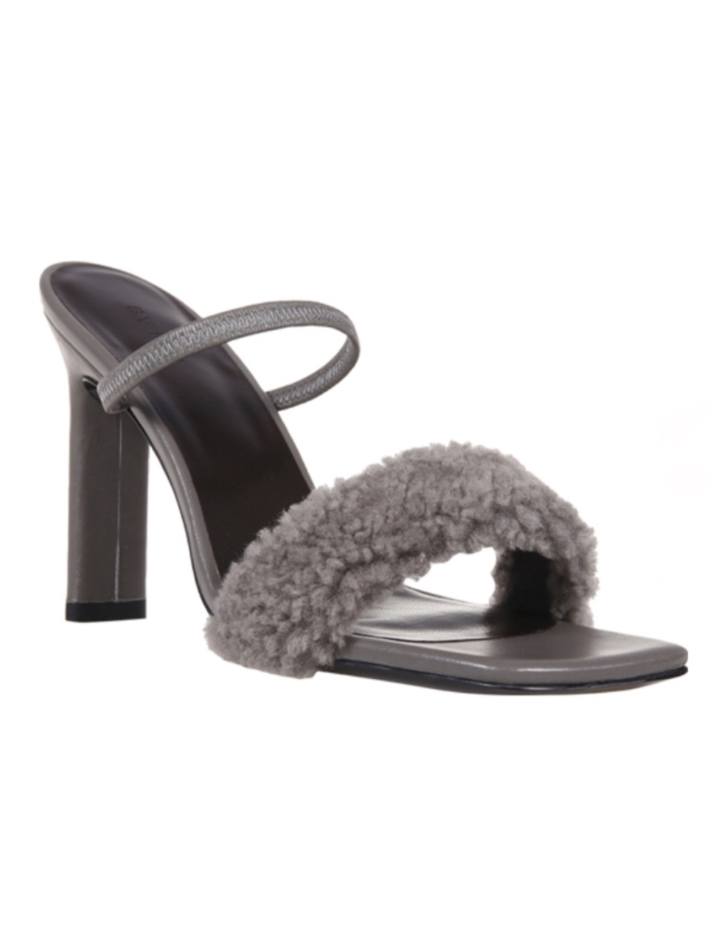 BY FAR Gray Shearling Strap High Heel Mule
